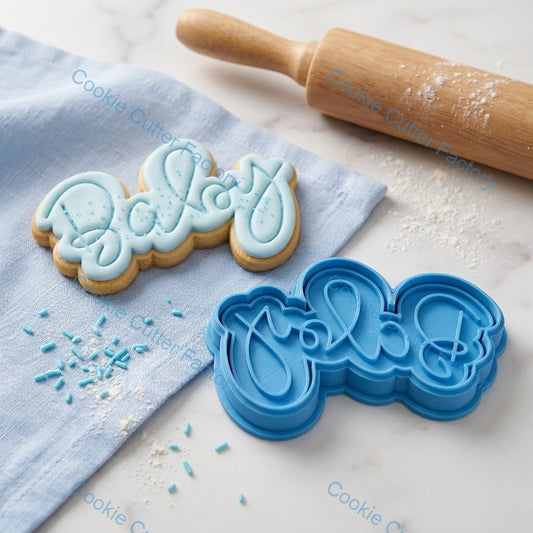 Baby Cursive Script Cookie Cutter and Embosser Stamp - Baby Shower Baking Tool