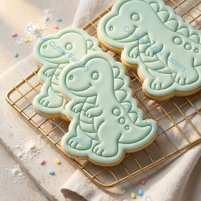 Baby Dinosaur Duo Cookie Cutter and Stamp - Cute Prehistoric Baking Tool
