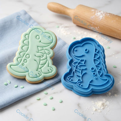 Baby Dinosaur Duo Cookie Cutter and Stamp - Cute Prehistoric Baking Tool