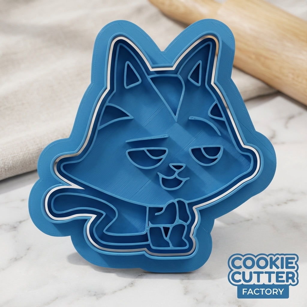 Cat Character Cookie Cutter & Embosser Stamps Set - Animated Adventure Theme  kids tv movie