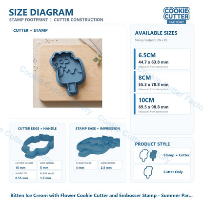 Bitten Ice Cream with Flower Cookie Cutter and Embosser Stamp - Summer Party Cookies