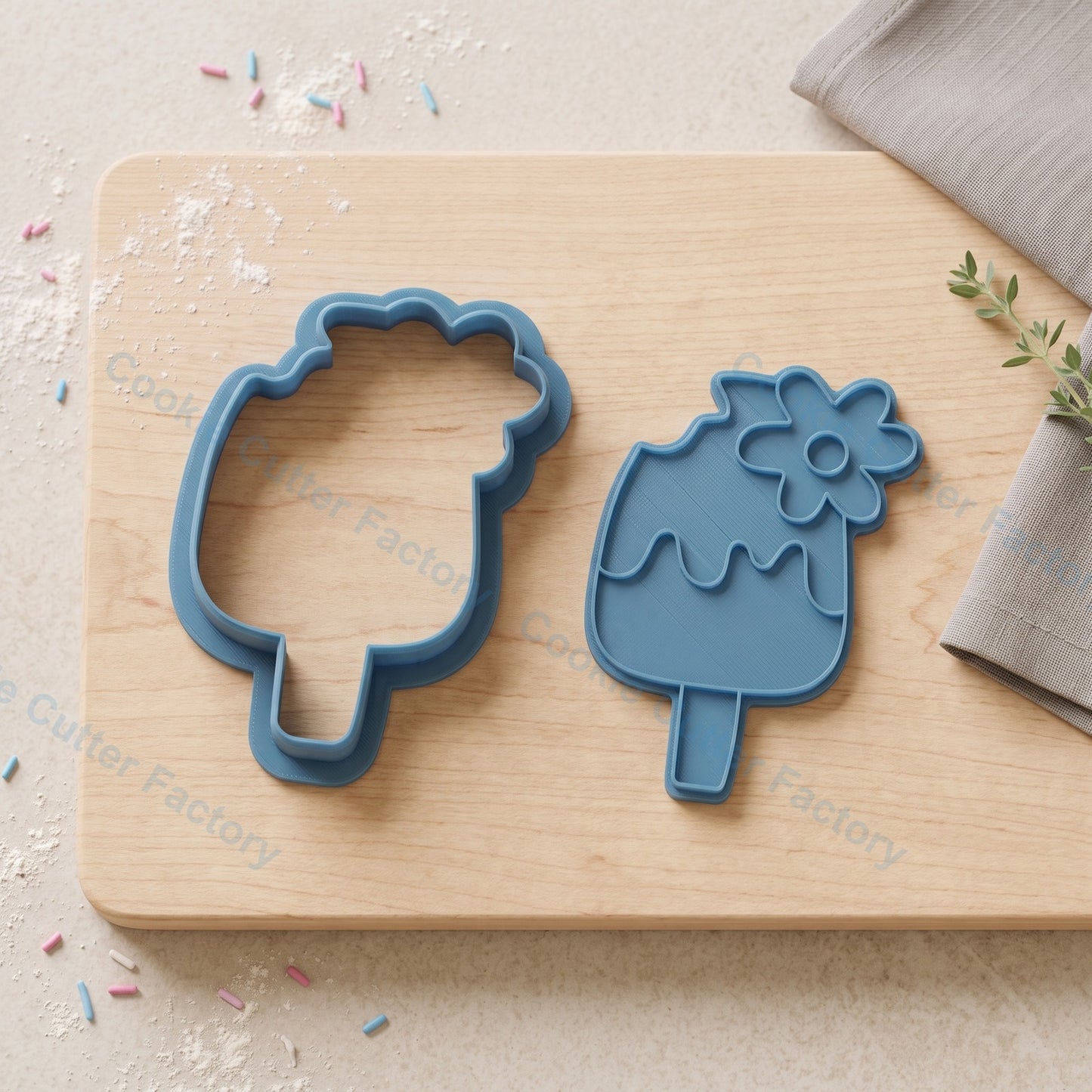 Bitten Ice Cream with Flower Cookie Cutter and Embosser Stamp - Summer Party Cookies