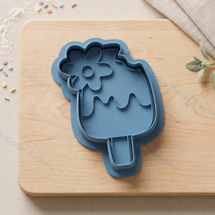 Bitten Ice Cream with Flower Cookie Cutter and Embosser Stamp - Summer Party Cookies