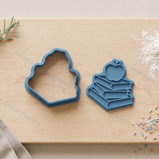 Books with Apple Cookie Cutter and Embosser Stamp - School Library Cookies