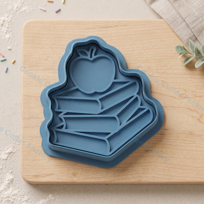 Books with Apple Cookie Cutter and Embosser Stamp - School Library Cookies