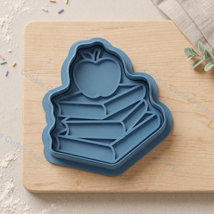 Books with Apple Cookie Cutter and Embosser Stamp - School Library Cookies