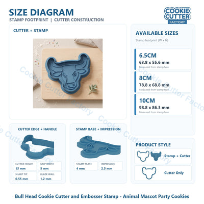 Bull Head Cookie Cutter and Embosser Stamp - Animal Mascot Party Cookies