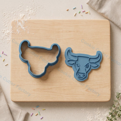 Bull Head Cookie Cutter and Embosser Stamp - Animal Mascot Party Cookies