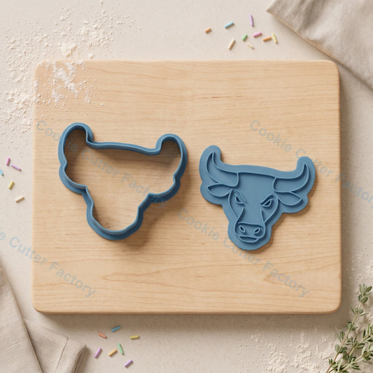 Bull Head Cookie Cutter and Embosser Stamp - Animal Mascot Party Cookies