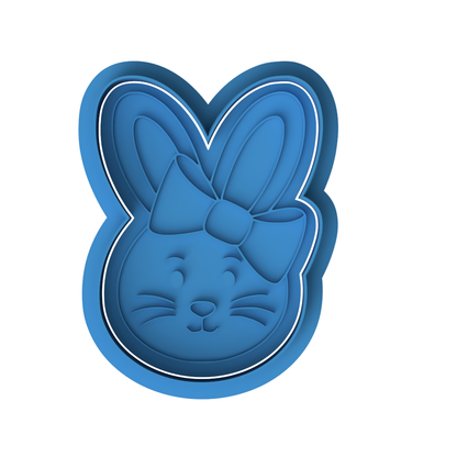 Bunny Face with Bow Cookie Cutter and Embosser Set – Easter Rabbit Baking Tool