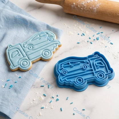 Car Carrier Tow Truck Cookie Cutter and Stamp - Transport Vehicle Baking Tool