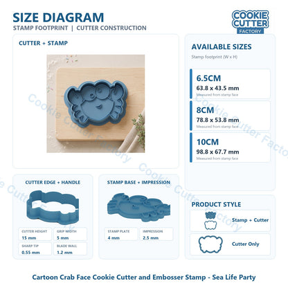 Cartoon Crab Face Cookie Cutter and Embosser Stamp - Sea Life Party