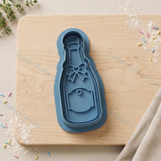 Champagne Bottle Cookie Cutter and Embosser Stamp - Wedding Party Cookies