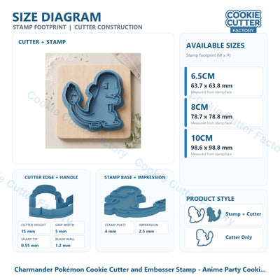 Charmander Pokémon Cookie Cutter and Embosser Stamp - Anime Party Cookies