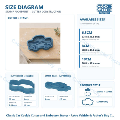 Classic Car Cookie Cutter and Embosser Stamp - Retro Vehicle & Father's Day Cookies