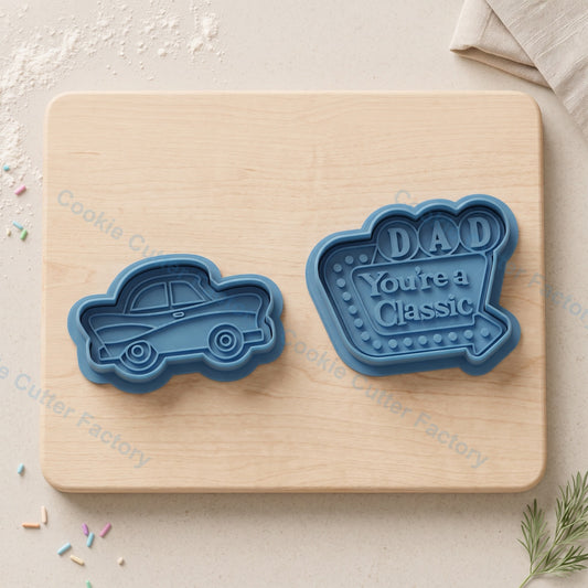 Classic Dad Sign & Vintage Car Cookie Cutter and Stamp Set - Father's Day