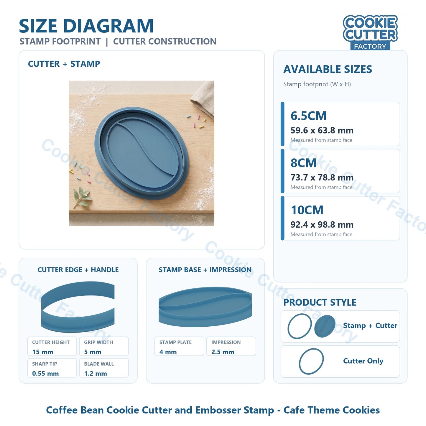Coffee Bean Cookie Cutter and Embosser Stamp - Cafe Theme Cookies