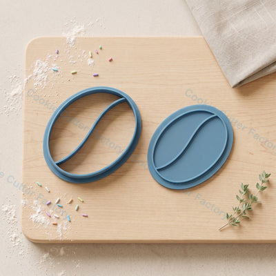 Coffee Bean Cookie Cutter and Embosser Stamp - Cafe Theme Cookies