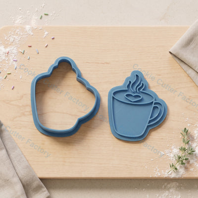 Coffee Cup Heart Latte Art Cookie Cutter and Embosser Stamp - Cafe Theme Cookies