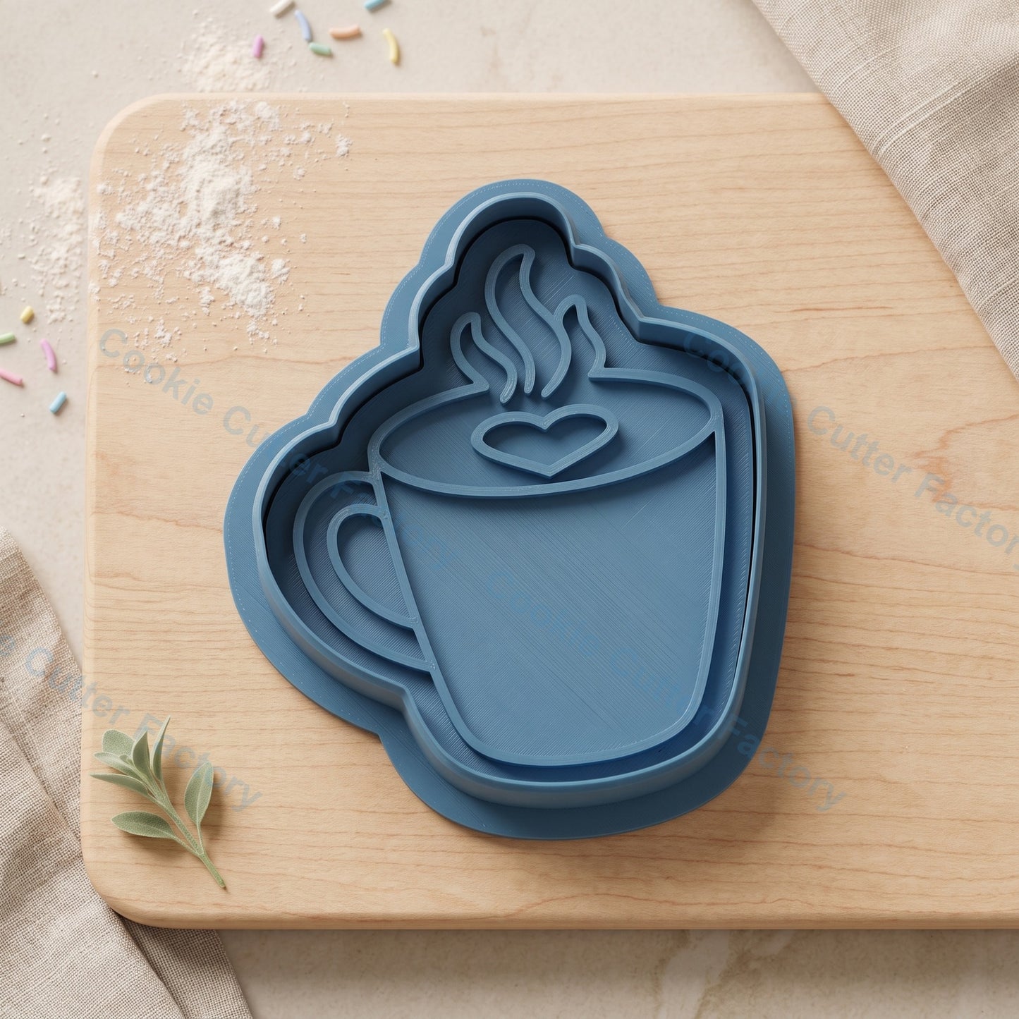 Coffee Cup Heart Latte Art Cookie Cutter and Embosser Stamp - Cafe Theme Cookies