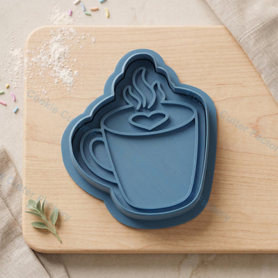 Coffee Cup Heart Latte Art Cookie Cutter and Embosser Stamp - Cafe Theme Cookies