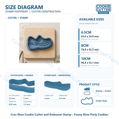 Croc Shoe Cookie Cutter and Embosser Stamp - Funny Shoe Party Cookies
