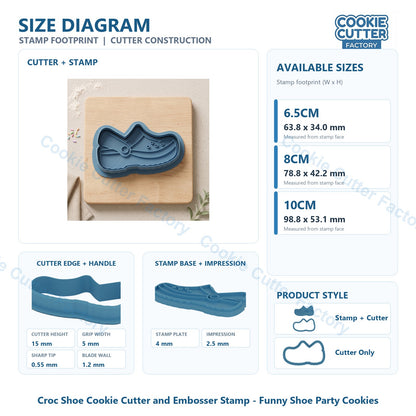 Croc Shoe Cookie Cutter and Embosser Stamp - Funny Shoe Party Cookies