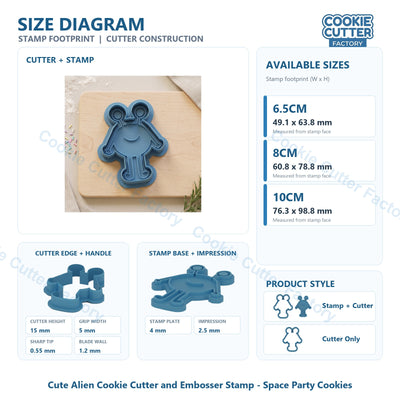 Cute Alien Cookie Cutter and Embosser Stamp - Space Party Cookies