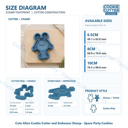 Cute Alien Cookie Cutter and Embosser Stamp - Space Party Cookies