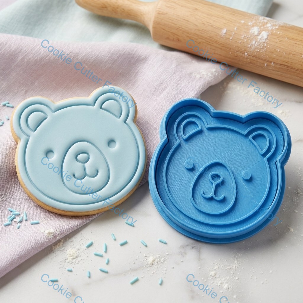 Cute Bear Face Cookie Cutter and Stamp - Animal Baking Tool