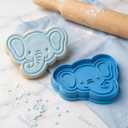 Cute Elephant Face Cookie Cutter and Embosser Stamp - Safari Animal Baking Tool
