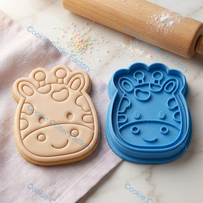 Cute Giraffe Face Cookie Cutter and Stamp - Safari Animal Baking Tool