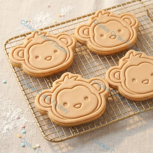Cute Monkey Face Cookie Cutter and Embosser Stamp - Animal Baking Tool
