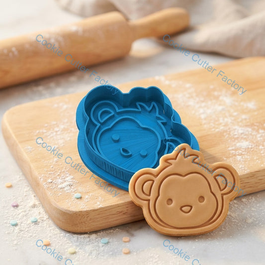 Cute Monkey Face Cookie Cutter and Embosser Stamp - Animal Baking Tool