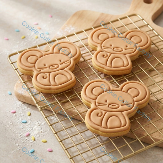 Cute Mouse Cookie Cutter and Embosser Stamp - Animal Baking Tool