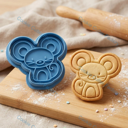 Cute Mouse Cookie Cutter and Embosser Stamp - Animal Baking Tool