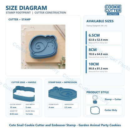 Cute Snail Cookie Cutter and Embosser Stamp - Garden Animal Party Cookies