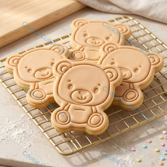 Cute Teddy Bear Cookie Cutter and Embosser Stamp - Baby Shower Baking Tool
