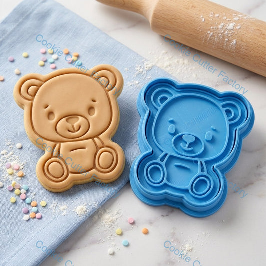 Cute Teddy Bear Cookie Cutter and Embosser Stamp - Baby Shower Baking Tool