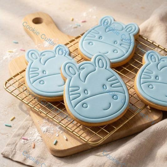 Cute Zebra Face Cookie Cutter and Stamp - Front Facing Safari Animal Baking Tool