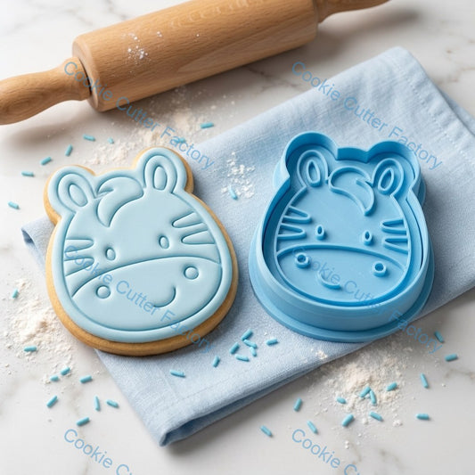Cute Zebra Face Cookie Cutter and Stamp - Front Facing Safari Animal Baking Tool