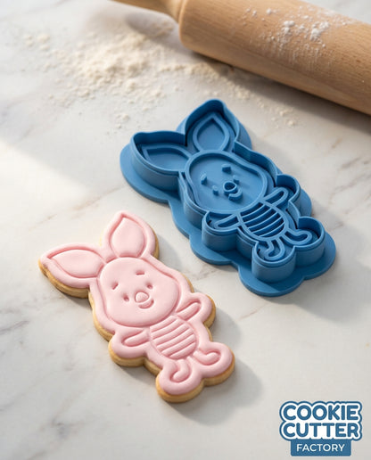 Piglet Style Character Cookie Cutter and Embosser Set – Classic Nursery Baking Tool