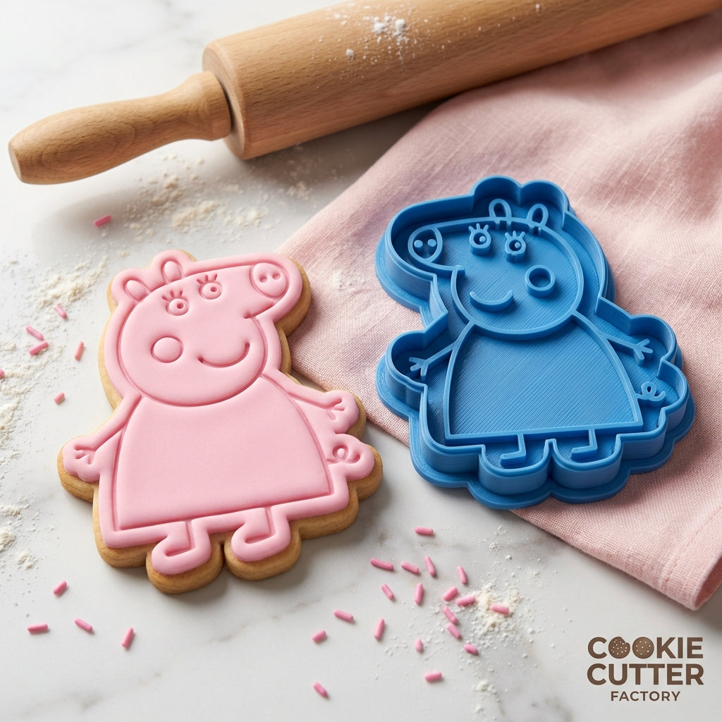 Gentle Pig Mother Cookie Cutter and Embosser Set – Cartoon Family Baking Tool