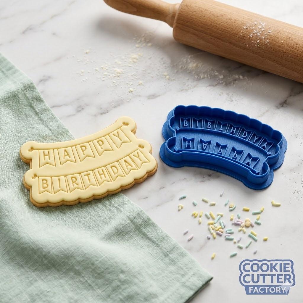 Happy Birthday Bunting Banner Cookie Cutter and Embosser Set