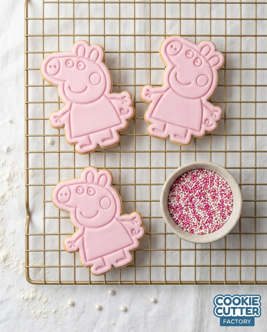 Energetic Piglet Character Cookie Cutter and Embosser Set – Cartoon Family Baking Tool