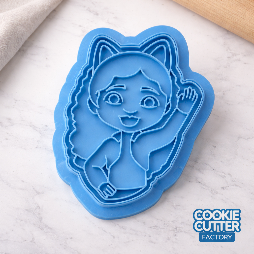 Cat Character Cookie Cutter & Embosser Stamps Set - Animated Adventure Theme  kids tv movie