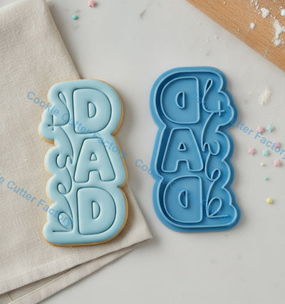 Dad Vertical Flame Text Cookie Cutter and Embosser Stamp - Father's Day