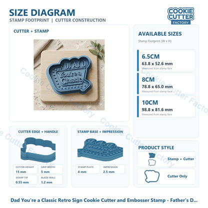 Dad You're a Classic Retro Sign Cookie Cutter and Embosser Stamp - Father's Day