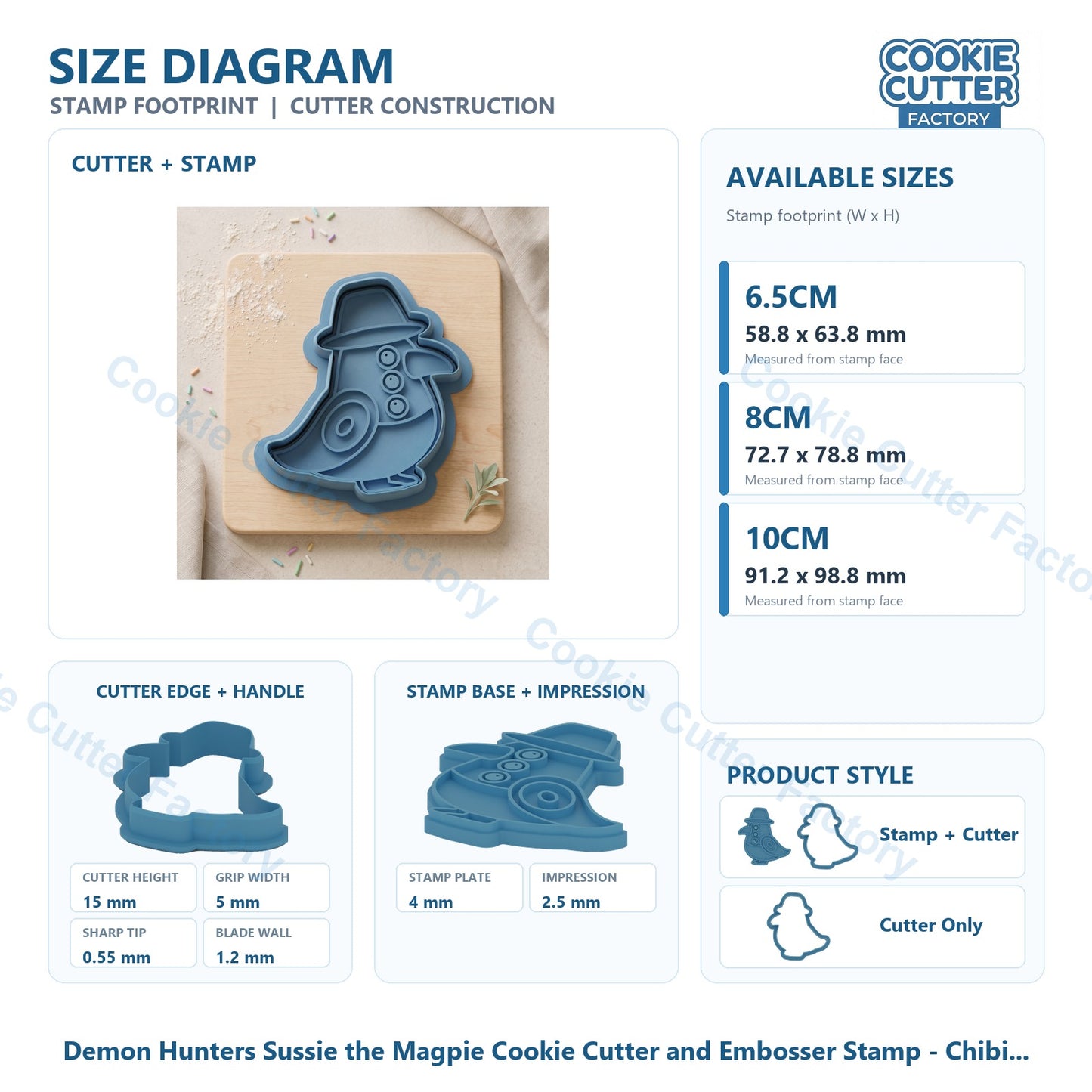 Demon Hunters Sussie the Magpie Cookie Cutter and Embosser Stamp - Chibi Design