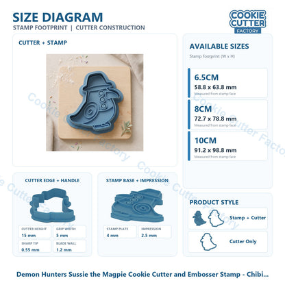 Demon Hunters Sussie the Magpie Cookie Cutter and Embosser Stamp - Chibi Design